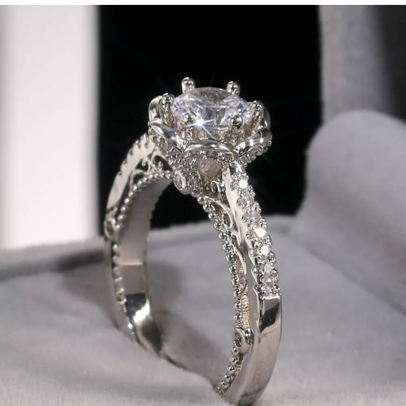 Silver Rings Round Cut White Sapphire Wedding - Picture 10 of 11